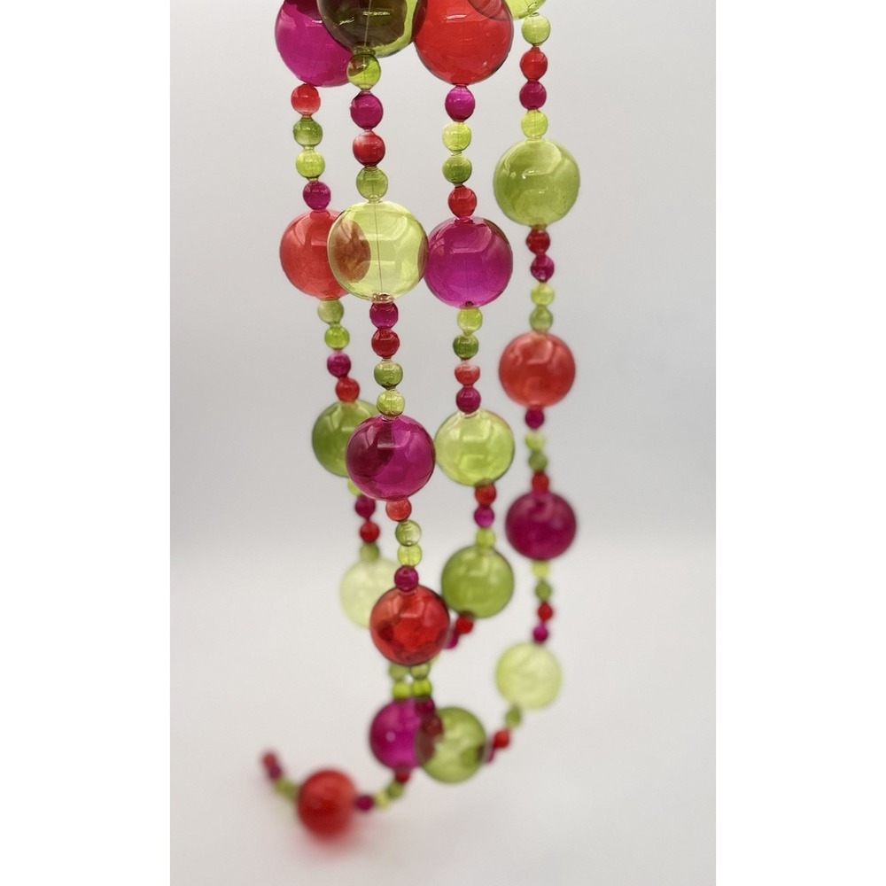 Crate & Barrel Blown Glass Ball Christmas Garland 6 Feet Green Red Fushia 10617